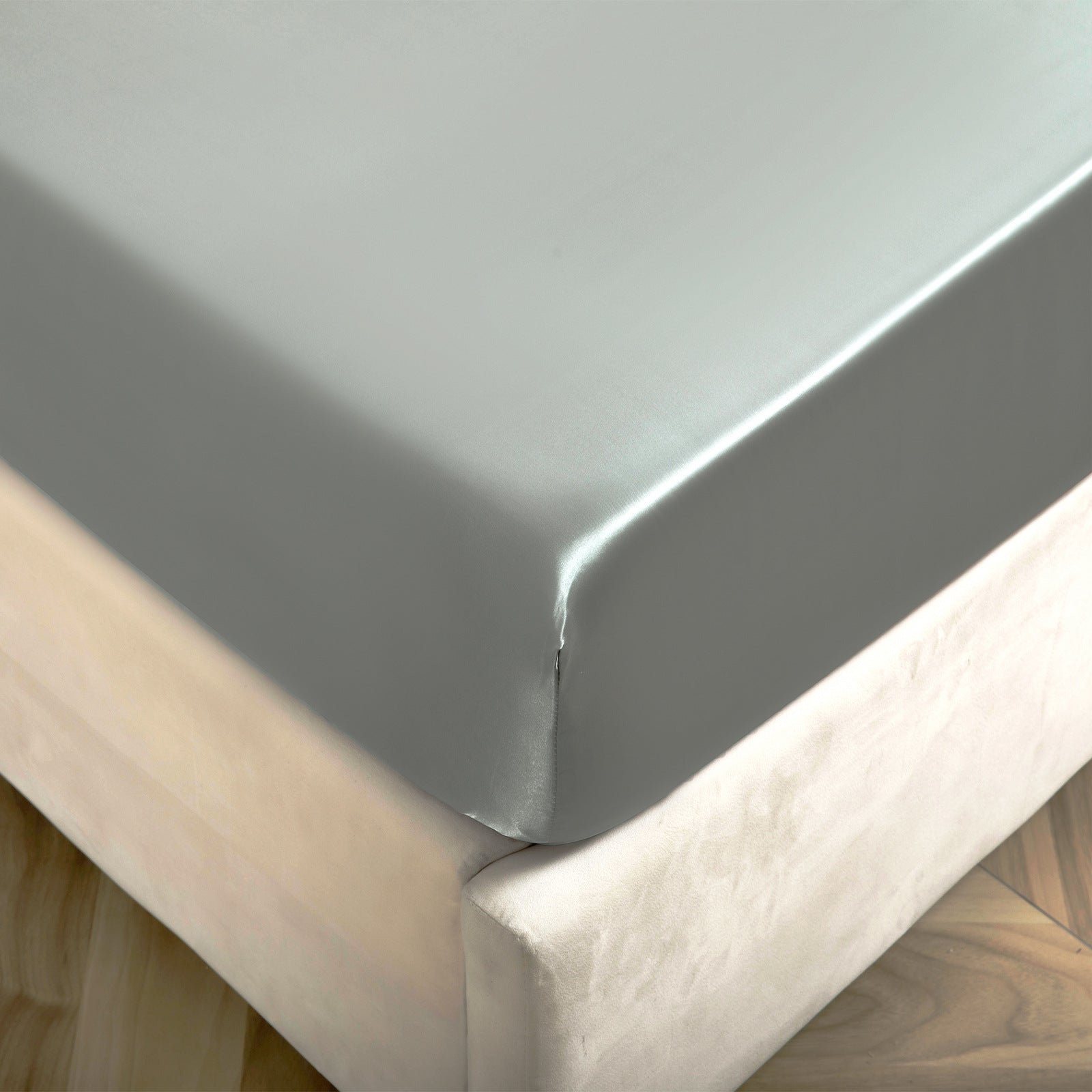 Solid Color Satin Imitation Silk Fitted Sheet - Calm Cloud Bedding